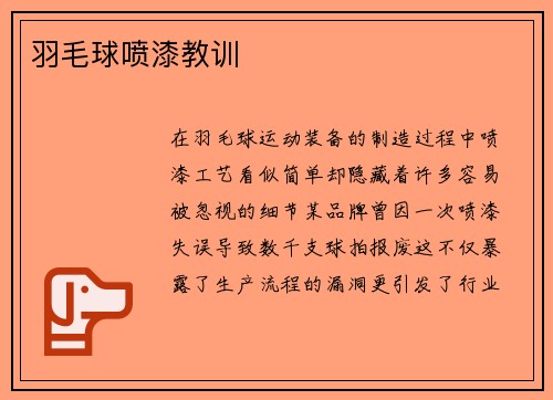 羽毛球喷漆教训